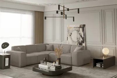 Produktbild von Ecksofa Designersofa CELES in Stoff Scala Beige Seite Universal