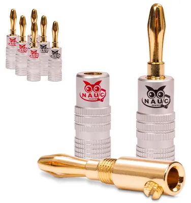 Produktbild von NAUC Bananenstecker 4mm schraubbar 24K vergoldet Lautsprecherkabel 8x Stecker