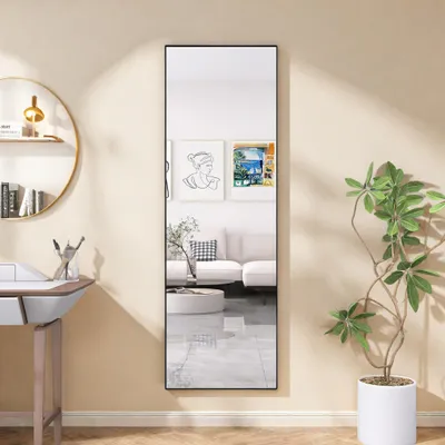 Produktbild von Schwarz Bogenspiegel 165x60cm,Standspiegel/Wandspiegel mit Ständer und Aluminiumrahmen,Ankleidespiegel für Schlafzimmer,Wohnzimmer, Ankleidezimmer
