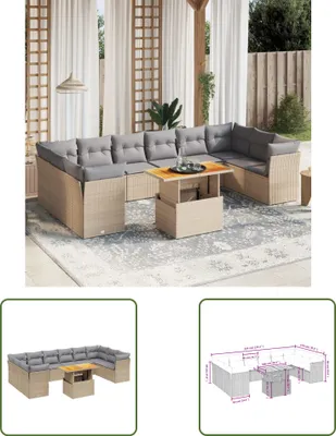 Produktbild von The Living Store 11-tlg. Garten-Sofagarnitur mit Kissen Beige Poly Rattan