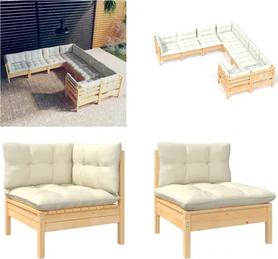 Produktbild von vidaXL 8 tlg. Garten Lounge Set mit Creme Kissen Massivholz Kiefer - Garten-Lounge-Set - Garten-Lounge-Sets - Gartenmöbel-Set - Gartenmöbel-Sets