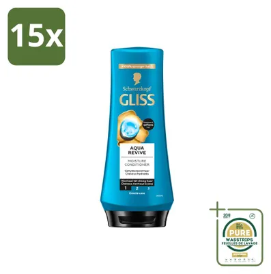 Productafbeelding van 15 x Gliss Aqua Revive Conditioner - Hydratatie en frisheid - 200 ml - Voordeelverpakking - 15 stuks