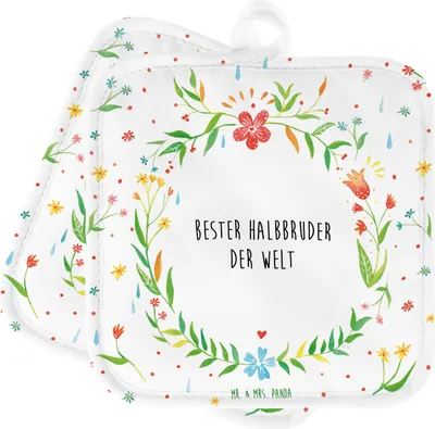Produktbild von Mr. & Mrs. Panda Topflappen Halbbruder - Geschenk, Familie, Brother, Set, Bester, Kochlappen, topfhalter, Ofenlappen, Stief, Topfuntersetzer