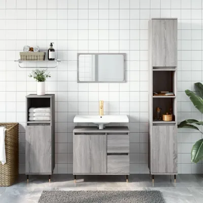 Produktbild von The Living Store Badschrank Grau Sonoma 30x30x190 cm Holzwerkstoff