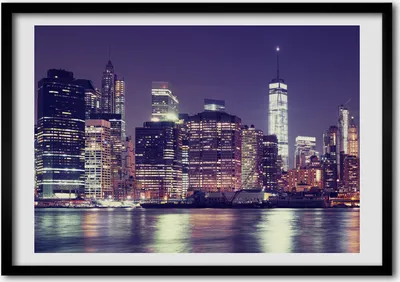 Produktbild von Bild - Bilder - Bilderrahmen - 70 cm x 50 cm - MDF-Rahmen, Wandkunst New York bei Nacht