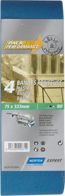 Image de Lot de 4 bandes abrasives NORTON, 75 x 533 mm, grains 80