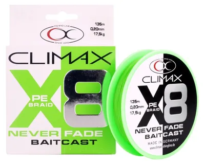 Produktbild von Climax 8X Neverfade Baitcast chartreuse 135m 0,20mm  Geflechtschnur geflochtene Schnur Baitcastschnur