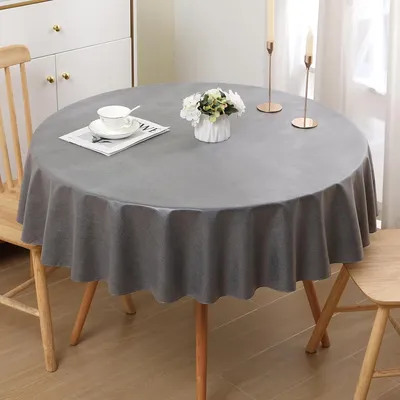 Productafbeelding van Tafelkleed, linnenlook, afwasbaar, met lotus-effect, waterafstotend, rond, 120 cm, donkergrijs