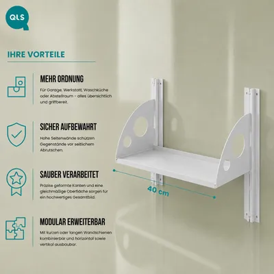 Produktbild von QLS Regalboden 40 × 25 cm aus Stahl für modulares Regalsystem Grau 11501, KI-generiertes Bild