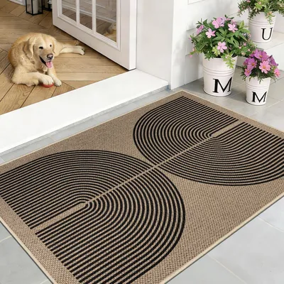 Obrázek produktu pro Podlahová rohož pro vnitřní i venkovní použití, rozměry 80 x 120 cm, vzhled juty, protiskluzová, černá, omyvatelná