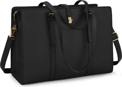Produktbild von IGOLUMON Handtasche Damen Shopper Schwarz Wasserdicht 15.6 Zoll Kunstleder-Umhängetasche