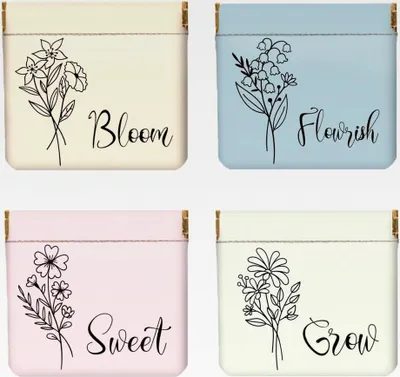 Produktbild von Kunstleder Münzbörse 4er-Set, Mini Kleingeldbörse mit abstrakten Blumenmotiven, Kosmetiktasche, Tampon-Aufbewahrung, Make-up Tasche, kleine Tasche für Münzen, Haargummi, Schlüssel, tragbar
