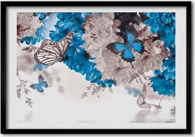 Produktbild von Bild - Bilderrahmen - 100 cm x 70 cm - MDF - Rahmen - Foto - Wandkunst Blumen und Schmetterlinge