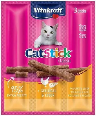 Zdjęcie produktu dla VITAKRAFT CatStick Mini z drobiem i wątróbką - przysmaki dla kotów - 3 szt.
