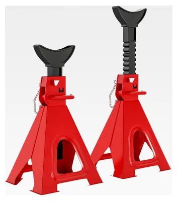 Produktbild von Unterstellbock 6 Tonnen Traglast, 2 Stück, höhenverstellbar von 375 mm bis 592 mm, für PKW, Werkstatt und Garage, Rot