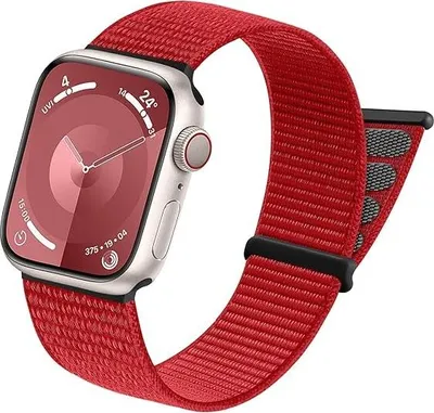 Produktbild von Strap-it Nylon Loop Armband - Passend für Apple Watch Series 1/2/3/4/5/6/7/8/9/10/11/SE - Rot - Nylonband mit Klettverschluss - iWatch Stoffarmband für Größe: 38 / 40 / 41 / 42mm