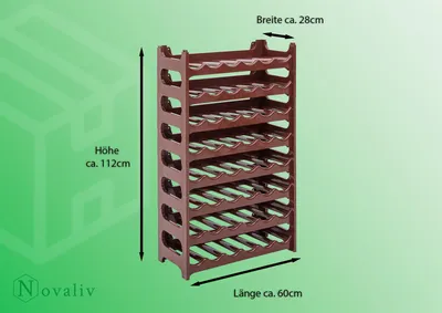 Produktbild von Novaliv Flaschenregal für 48 Flaschen | Weinregal braun | Regal aus stabilem Kunststoff, stapelbar (Braun, 8)