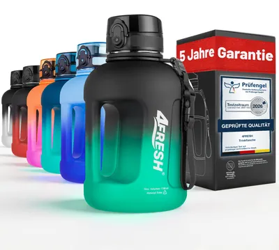 Produktbild von 4FRESH Trinkflasche 2300 ml aus Tritan – BPA-freie Gallon Wasserflasche mit 1-Klick-Öffnung, Skala & Trageschlaufe