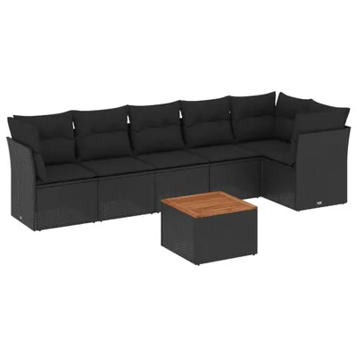 Produktbild von vidaXL 7-tlg. Garten-Sofagarnitur mit Kissen Schwarz Poly Rattan
