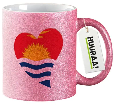 Produktbild von Huuraa Glitzertasse Kiribati Flagge Herz 330ml Pink Keramik Kaffeebecher Geschenkidee