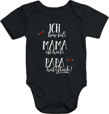Produktbild von kurzarm Baby-Body ich bin süß, Mama ist heiß, Papa hat Glück Baumwolle Moonworks® schwarz 3-6 Monate