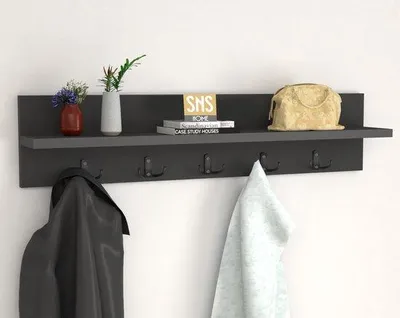 Produktbild von Bofigo Wandgarderobe mit Ablage 10 Haken MDF und Metall 80 cm Anthrazit