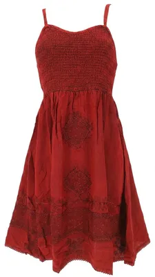 Produktbild von Besticktes Boho Sommerkleid, Indisches Hippie Midikleid - Rot, Damen, Viskose, Kleider