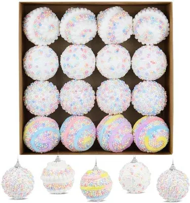 Produktbild von Unyqoos® 16er Set macaronfarbene Weihnachtskugeln, bruchsicherer Kunststoff mit Samtfinish, leichtes Design & Aufhängekordel – für Innen & Außen
