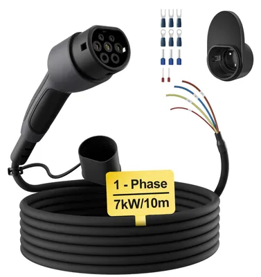 Produktbild von Elektroauto-Ladekabel - Typ 2 - Ersatzkabel - 7 kW - 1-phasig - 32 A - 10 m - Offenes Kabelende