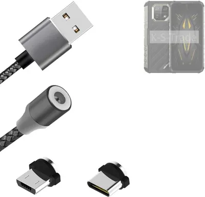 Produktbild von K-S-Trade Hochwertiges Magnet-Lade-kabel Sync-Kabel Daten-Kabel kompatibel mit Ulefone Armor 22 mit USB-Typ-C-Anschluss und Micro-USB-Anschluss 2A bis