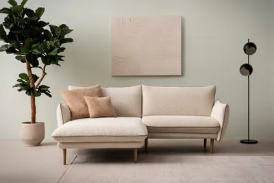 Produktbild von DOMO Collection Ecksofa 100 024 kleine Couch in L-Form mit Taschenfederkern, bodenfreies Design, Polsterecke, 222 x 159 x 86 cm (BxTxH), creme