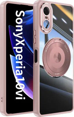 Produktbild von Handyhülle für Sony Xperia 10 VI Transparent Militärschutz mit Magnetring Ständer und Kameraabdeckung Pink