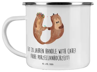 Produktbild von Mr. & Mrs. Panda Teebecher 20. Hochzeitstag Porzellanhochzeit - Weiß - Geschenk, Geschenke, Porzellan, Pott, Teetasse, Zweisamkeit, Erinnerungen, Emaille Tasse, Heirat