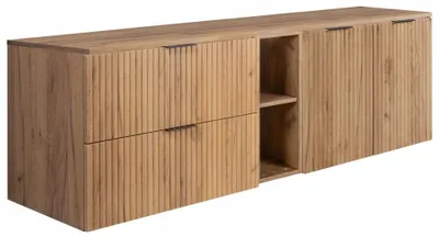 Produktbild von Rodan Waschbeckenunterschrank 160cm - Geriffelt Eiche - mit Platte & Regal - FLOW
