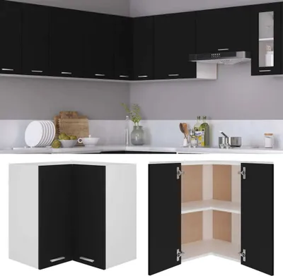Produktbild von Narożna szafka ścienna czarna 57x57x60 cm materiał drewnopochodny