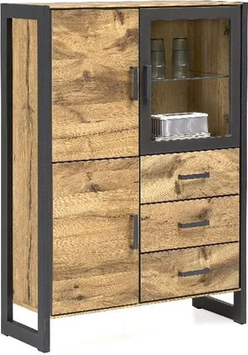 Produktbild von Vitrine JANNE 97,5x140,5x40cm Balkeneiche furniert 3 Türen 3 Schubkästen