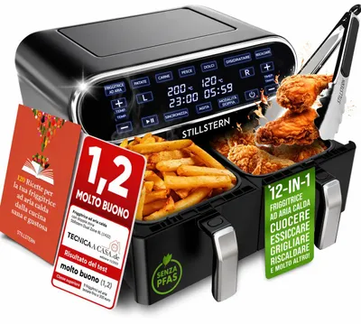 Immagine prodotto di Stillstern Friggitrice ad Aria 8L Doppia Zona 2400W – Digitale, 8 Programmi, Timer 24h, Air Fryer Senza Olio per 8 Persone
