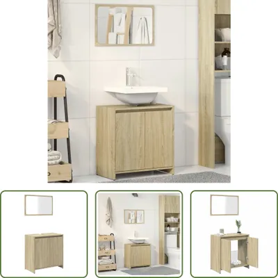 Image de The Living Store Ensemble de meubles de salle de bains 2 pièces en bois composite chêne Sonoma