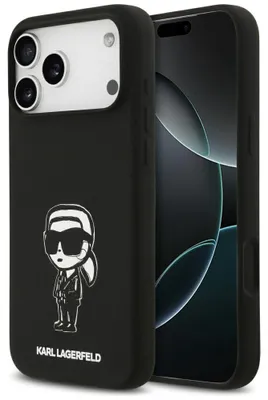 Obrázek produktu pro KARL LAGERFELD case passend für IPHONE 17 Pro Max kompatibel mit MagSafe KLHMP17XSKIGROK (Silicone W/ KL Sketch & Logo) black