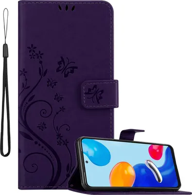 Immagine prodotto di Cadorabo cover per Xiaomi RedMi NOTE 11 4G / 11S 4G in FLORAL DARK PURPLE cover protettiva in design floreale con chiusura magnetica, funzione stand e slot per carte di credito flip case cover floreale cover per cellulare flap cover book case