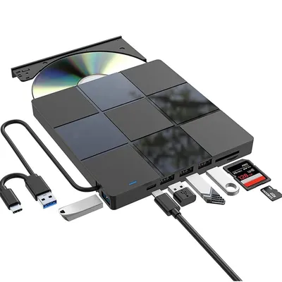 Produktbild von Externes DVD Laufwerk mit USB 3.0 und Type-C, Tragbarer CD Brenner für Laptop und PC, Plug & Play für einfaches Abspielen
