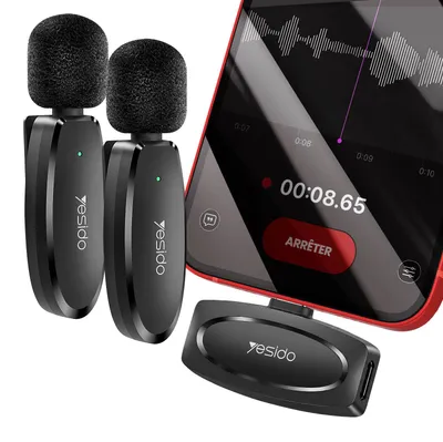 Immagine prodotto di Microfoni MEMS WIRELESS 2 pezzi LIGHTNING CLIPS YESIDO KR14 NERO
