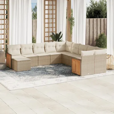 Produktbild von "2024"cloris 11-tlg. Garten-Sofagarnitur mit Kissen Beige Poly Rattan - Gartenmöbelgarnituren CHY29092752