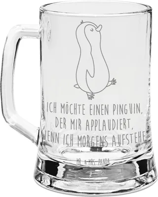 Produktbild von Mr. & Mrs. Panda Krug Pinguin marschieren - Transparent - Geschenk, Gravur Bierkrug, Bruder, Bierhumpen, Aufstehen, Spazieren, Humpen, Familie, Seidel, Unausgeschlafen