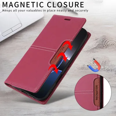 Produktbild von Handyhülle für iPhone 18 Pro Max Hülle, Leder Flip Wallet Kartenfach Stand Schutzhülle Rot