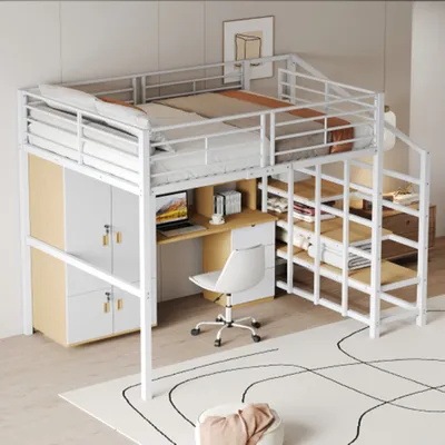 Produktbild von Hochbett,Kinderbett geräumigem Stauraum und Treppe Ideal für Kinder 140 x 200
