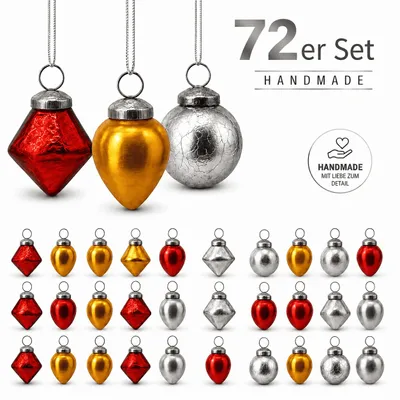 Produktbild von 72 Weihnachtskugeln Glas im Set Christbaumkugeln Weihnachten Baumschmuck Mix