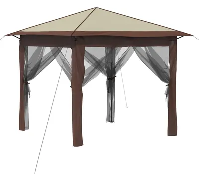 Imagen del producto de Pérgola con 4 paredes, de 2,6 x 2,6 metros, en color crema y marrón