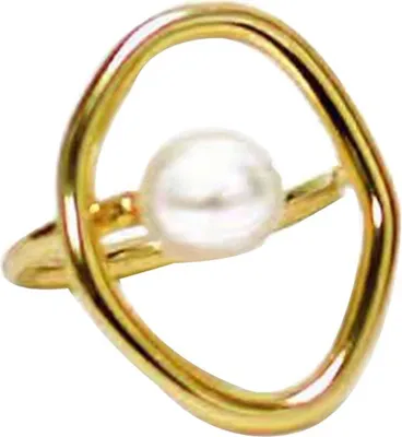 Produktbild von Mode Frauen Faux Perle Runde Hohl Geometrische Finger Ring Party Schmuck Geschenk-Golden,US 8