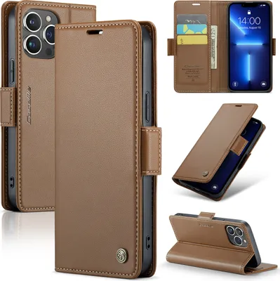Produktbild von iPhone 13 Pro Hülle, Leder Brieftasche Kartenfach Schutzhülle mit Standfunktion für iPhone 13 Pro Braun